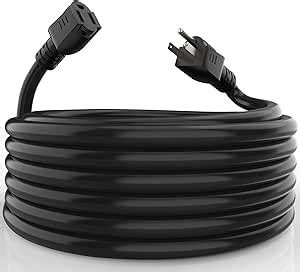 25 ft 14 Gauge Black ETL Listed Indoor, Outdoor AC Power Electric Cable Extension Cord 14 AWG 3 Prong 125 Volts, 15 Amps Black 25ft feet Foot (25, 50, 75, 100 ft)