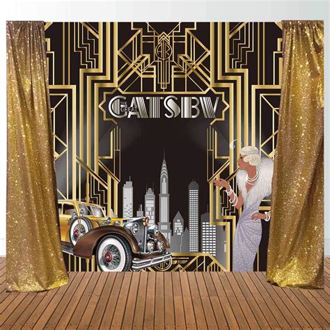 Allenjoy 8x8ft Gatsby Themed Backdrop for Adult Celebration Retro Roaring 20's 20s Party Art Table Decor Happy 1st Birthday Wedding Decoration Pictures Background Supplies Photo Booth Prop