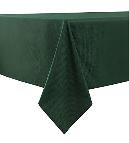 Get Special Price Biscaynebay Textured Fabric Tablecloths 60 X 84 Inches Rectangular, Christmas Hunter Green Water Resistant Spill Proof Tablecloths for Dining, Kitchen, Wedding and Parties, etc Machine Washable