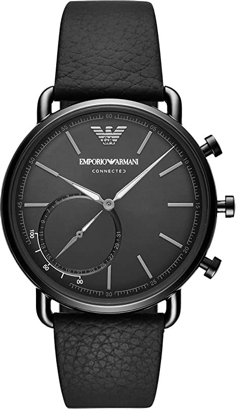 Emporio Armani Mens Aviator Leather Hybrid Smart Watch, Color: Black (Model: ART3030)