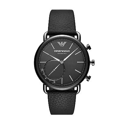 Emporio Armani Mens Aviator Leather Hybrid Smart Watch, Color: Black (Model: ART3030)