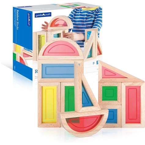 Guidecraft Rainbow Blocks Set - 10 Pcs. Kids Learning & Educational Toys, Stacking Blocks