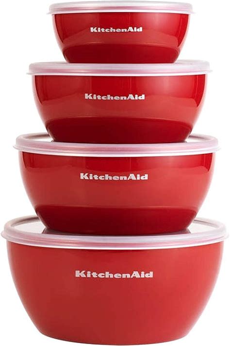 KitchenAid Classic Prep Bowls with Lids, Set of 4, Empire Red