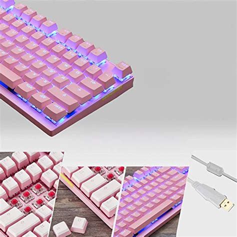 Mechanical Gaming Keyboard with Red Switch Tenkeyless Programming Macro Media Control Software Support Outemu Linear 87 Keys RGB Rainbow Backlit for Computer PC Gamer (Pink)