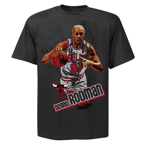 Exclusive Discount 70% Price  NBA Mens Chicago Bulls Dennis Rodman Essence Of The Game Black Short Sleeve Crew Basic Tee By Majestic (Black, Small)
