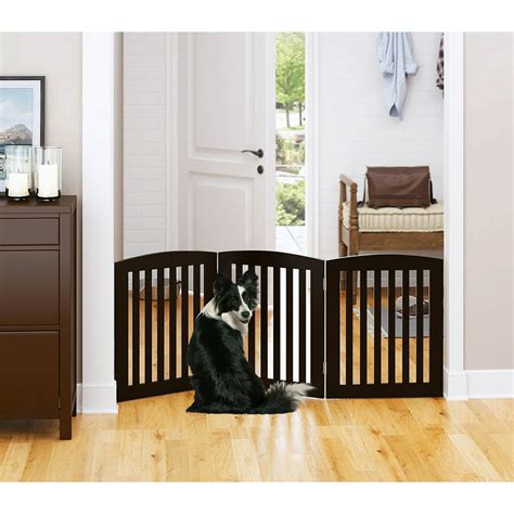 PAWLAND Wooden Freestanding Foldable Pet Gate for Dogs, 24 inch 4 Panels Step Over Fence, Dog Gate for The House, Doorway, Stairs, Extra Wide (Espresso, 24" Height-4 Panels)