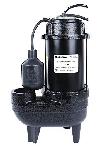 RainBro 1/2 HP Cast iron submersible sewage pump with 10 ft. piggy back tether float switch，Model# CSE050