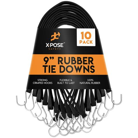 Rubber Bungee Cords with Hooks 50 Pack 9 Inch (18” Max Stretch) Heavy-Duty Black Tie Down Straps for Outdoor, Tarp Covers, Canvas Canopies, Motorcycle, and Cargo - by Xpose Safety