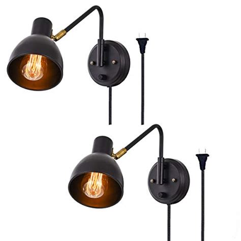 Buy 1 get 1 SEEBLEN Plug in Wall Sconces Lamp, Swing Arm Wall Lamp with On/Off Switch Metal Black Wall Light Reading Light for Indoor Bedroom Bedside Set of 2