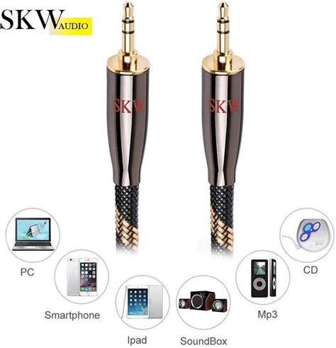 Hottest Sales SKW Audiophiles AUX Cable 3.5mm Male to Male with OD 6.8mm Stereo Audio Cable (16.4ft/5M,Nylon)