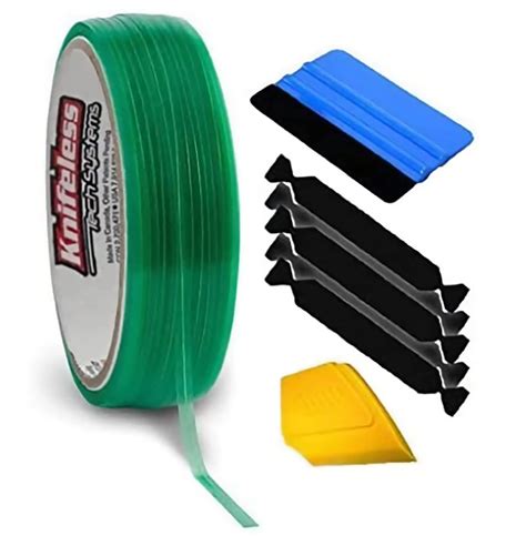 VViViD Knifeless Vinyl Wrap Cutting Tape Finishing Line 10M Plus 3M Toolkit (Blue Applicator Squeegee, Yellow Detailed Squeegee and Black Felt Edge Decals)